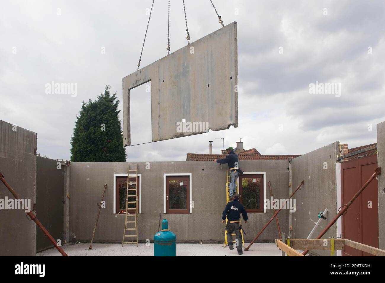 House building, interior wall installation, prefabricated house ...