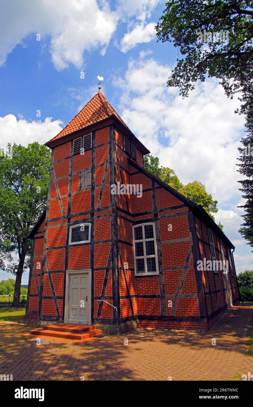 Historic church, half-timbered church, Riebrau, municipality of Zernien, Luechow-Dannenberg district, Lower Saxony, Germany Stock Photo
