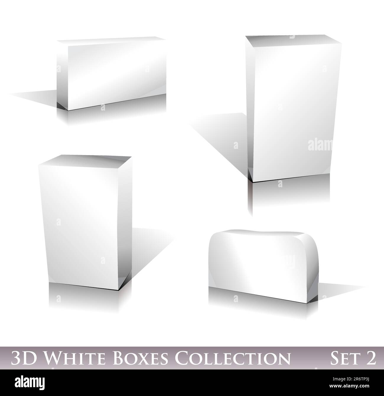 Three dimensional Boxes Icon set with reflection and shadows Stock Vector