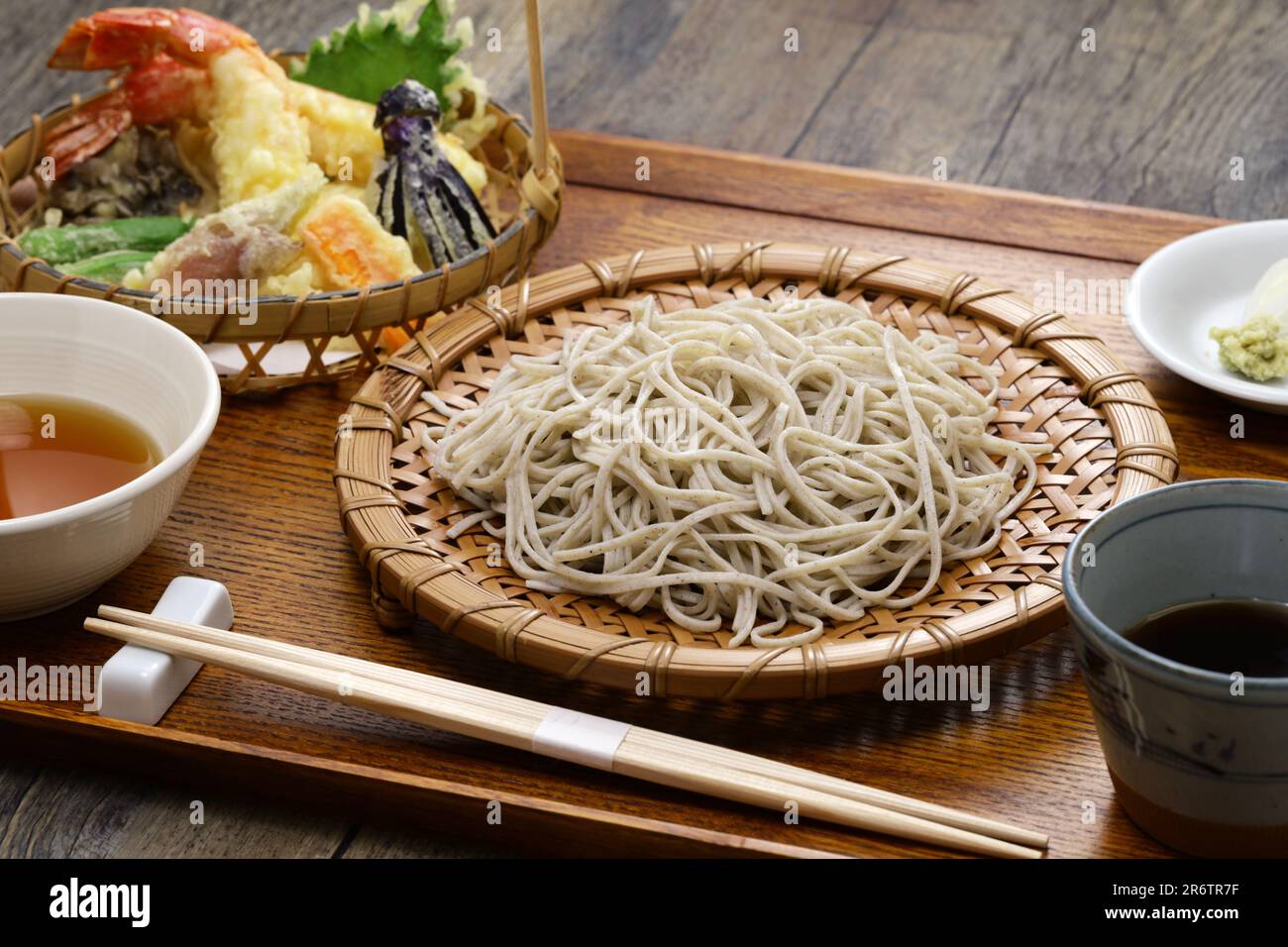 tempura soba, Japanese buckwheat noodles with assorted tempura Stock Photo