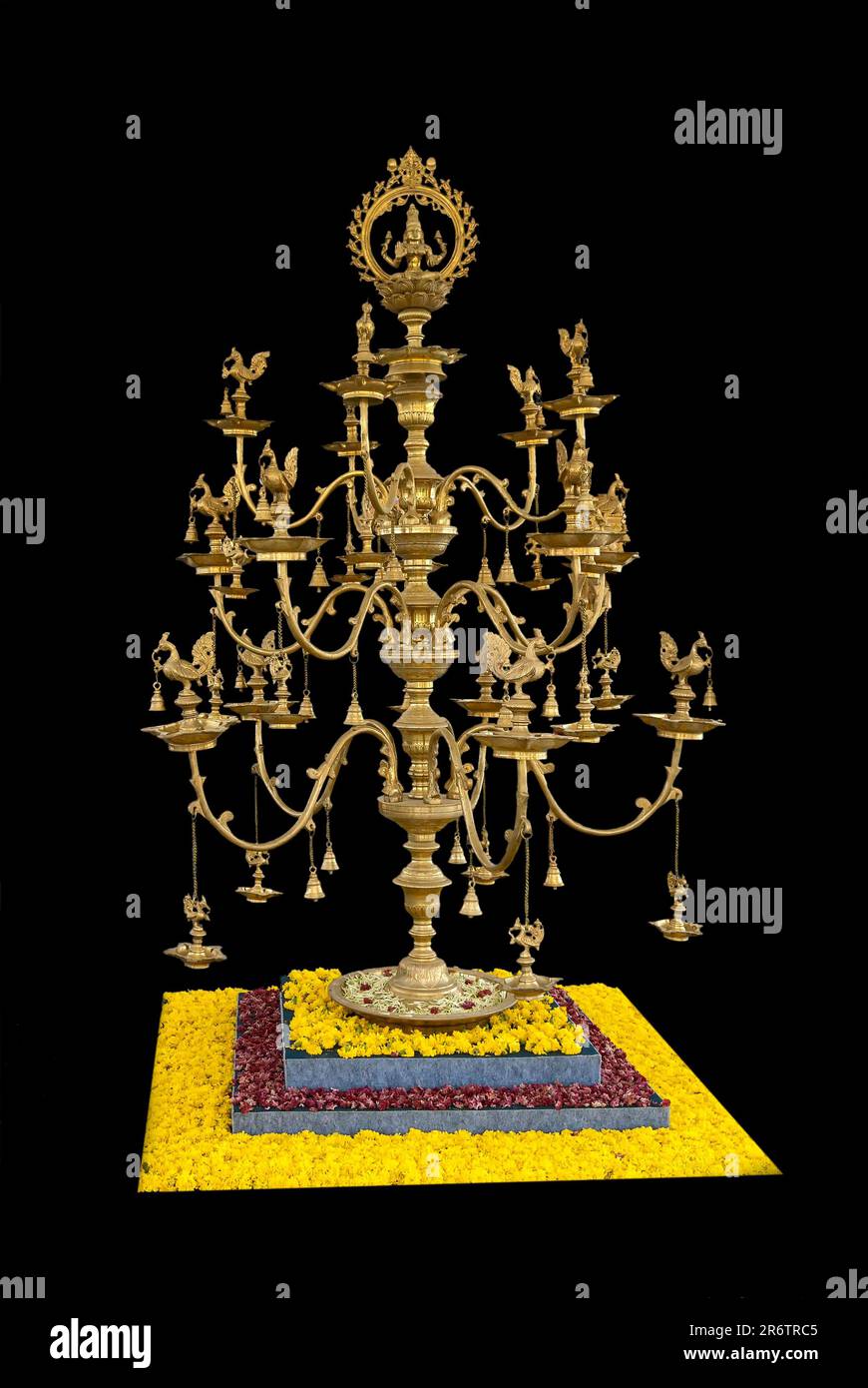 Cut out, a big sized ornamental brass oil lamp, Tamil Nadu, South India