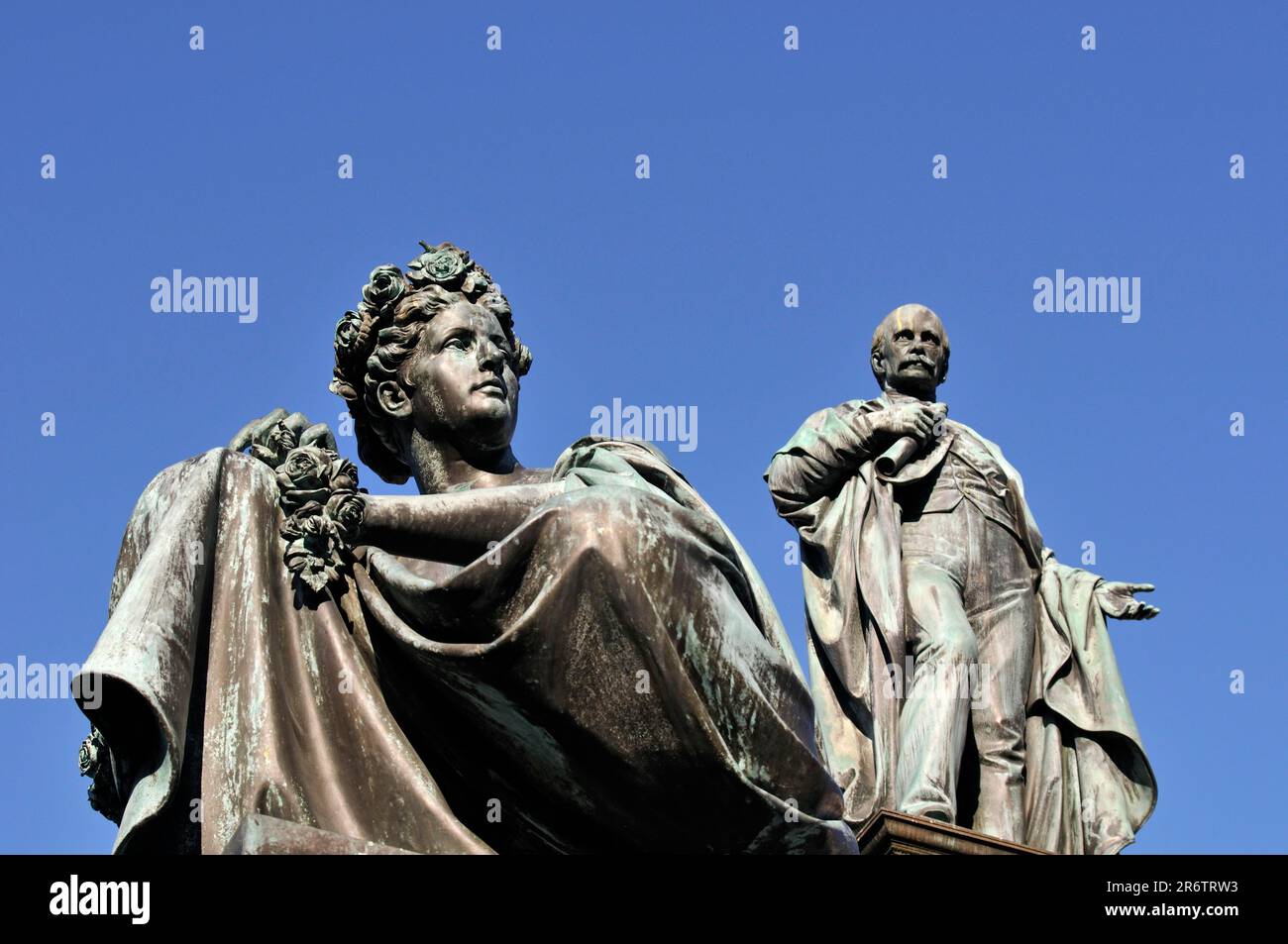 Mur Statue and Archduke Johann Monument, Archduke Johann Fountain, main square, Graz, Styria, Austria Stock Photo