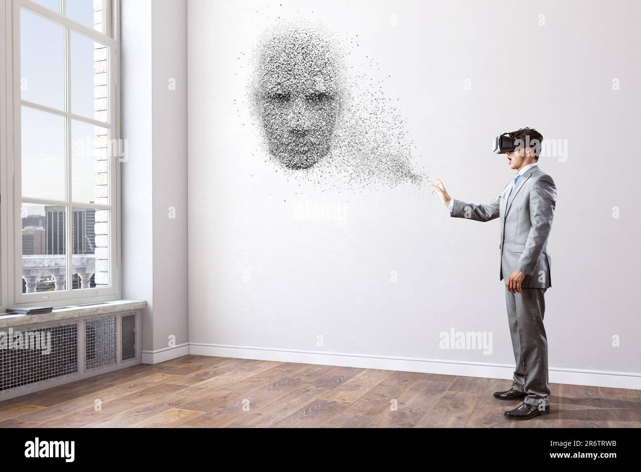 Man wearing virtual reality goggles Stock Photo - Alamy