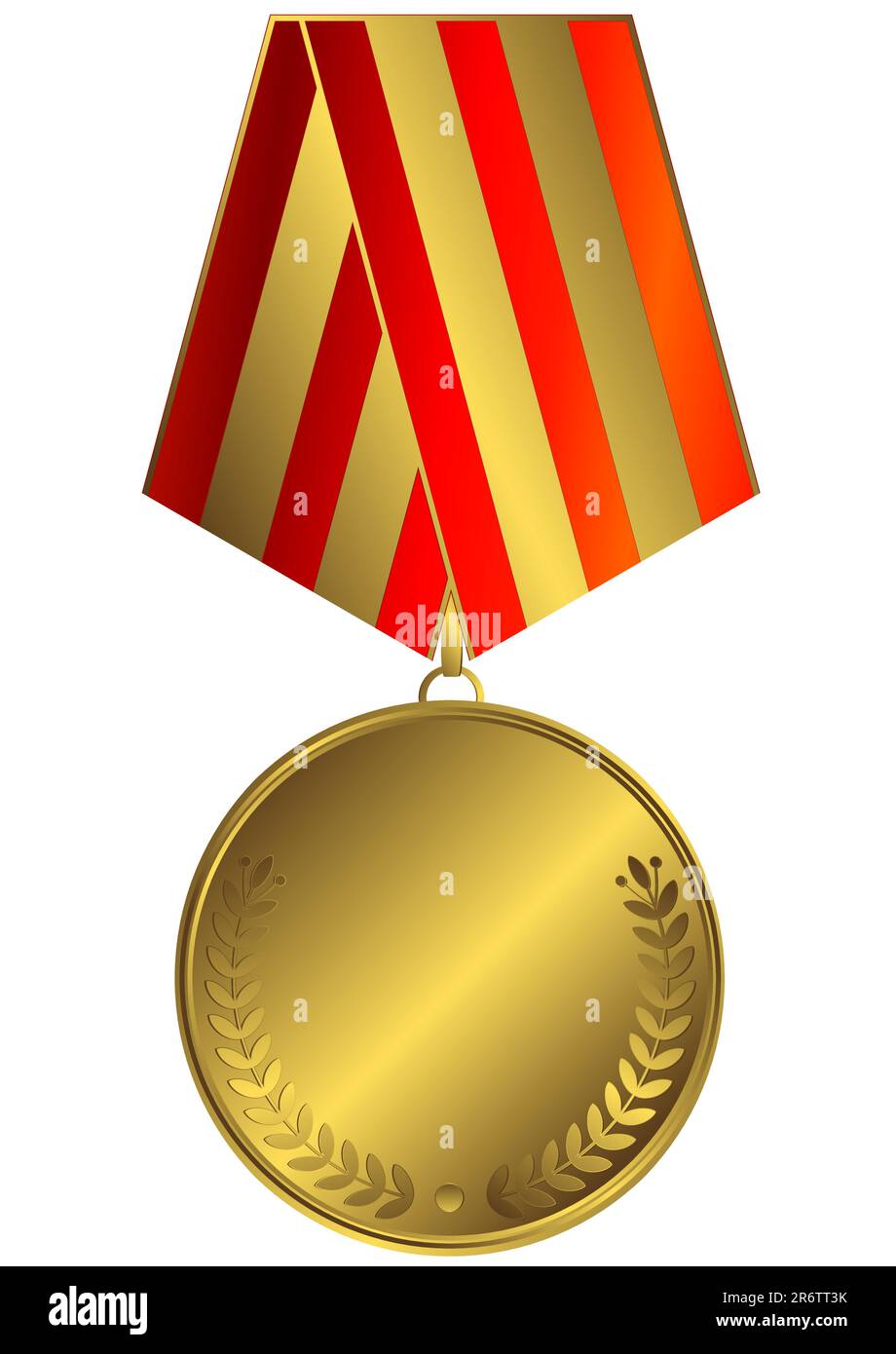 Gold medal with red and golden striped ribbon (vector Stock Vector