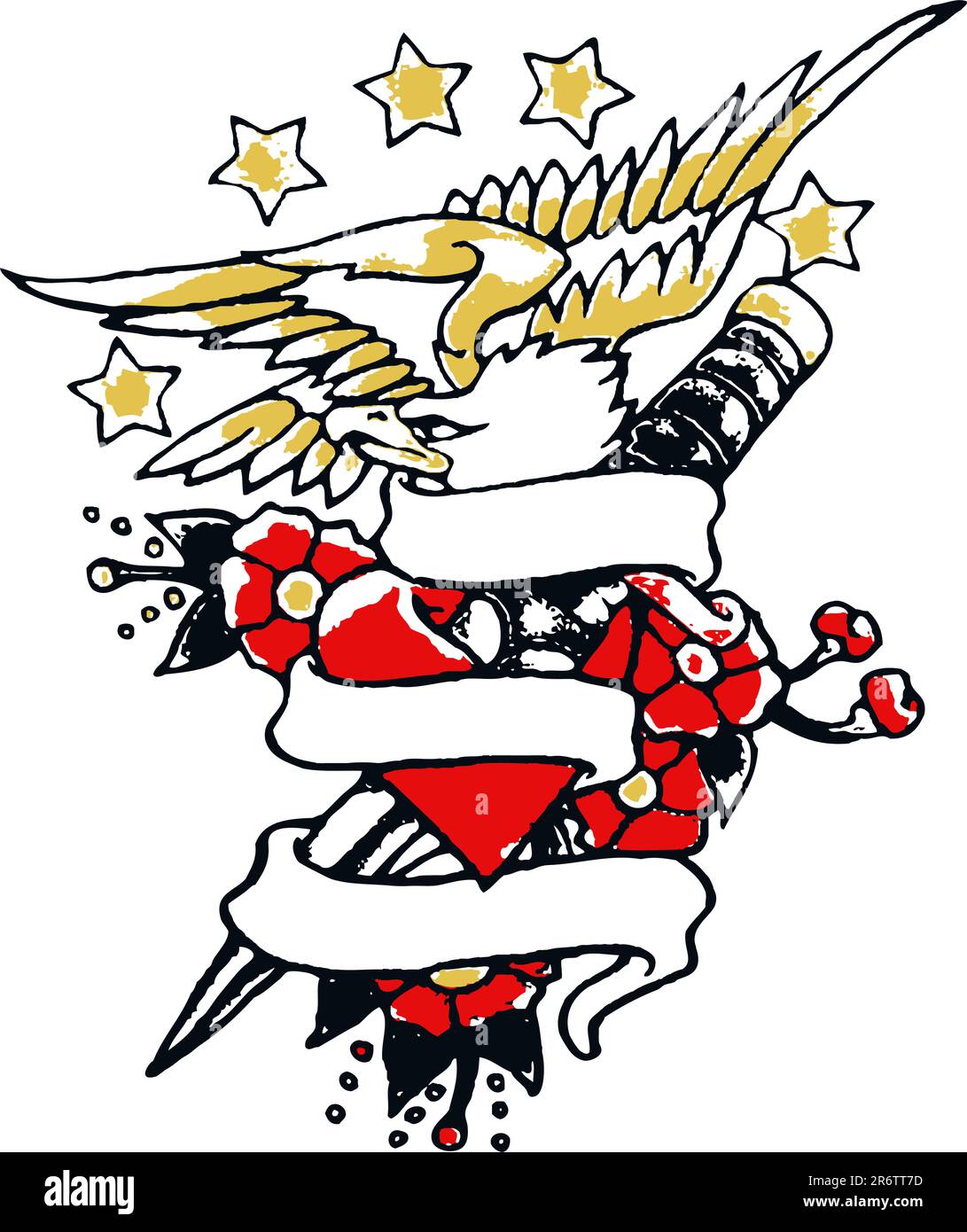 eagle flower and sword tattoo Stock Vector