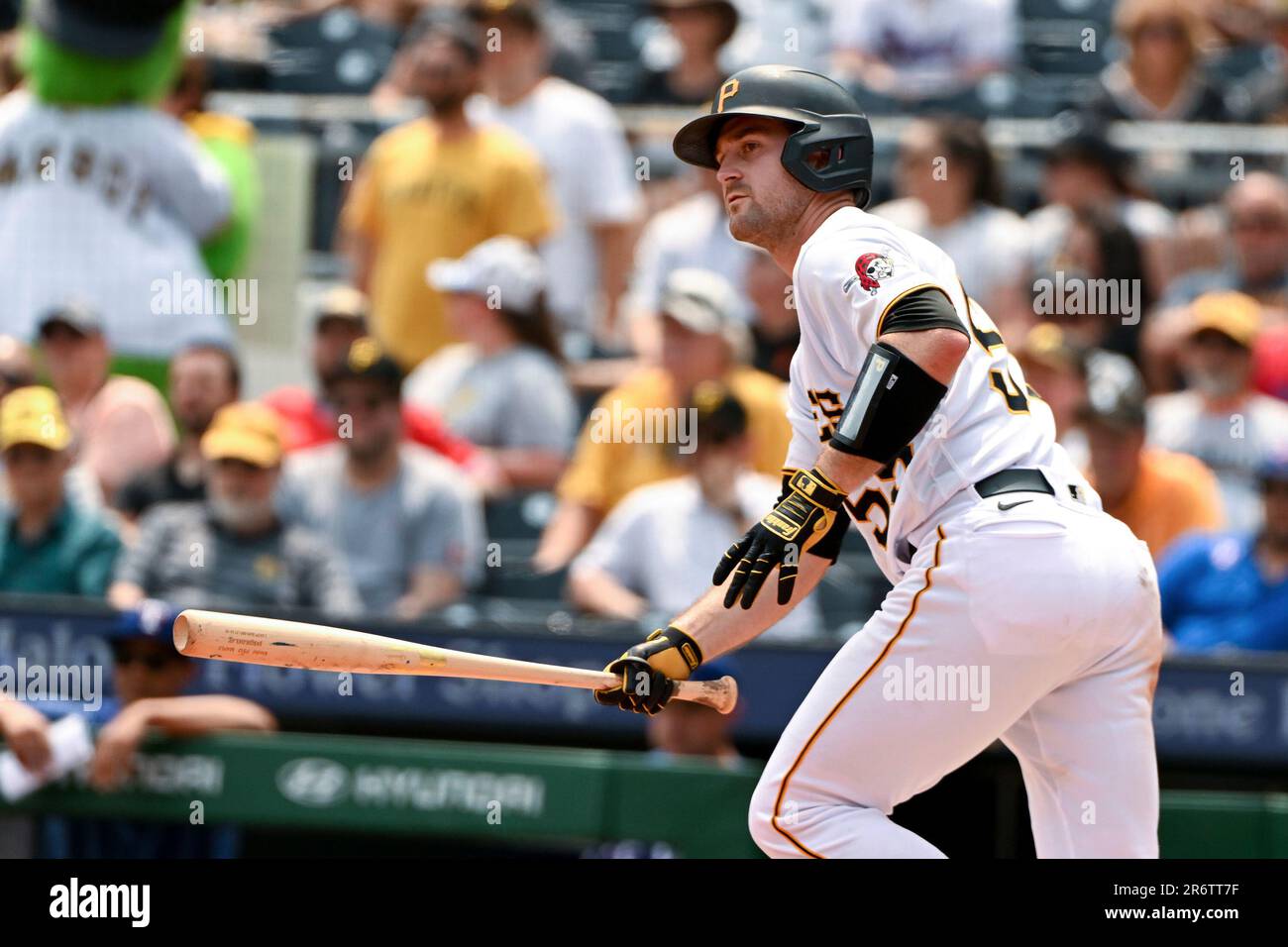 Pittsburgh Pirates catcher Jason Delay (55) bats during a baseball game  against the Texas Rangers, Wednesday, May 24, in Pittsburgh. Texas Rangers  won 3-2. (AP Photo/Barry Reeger Stock Photo - Alamy