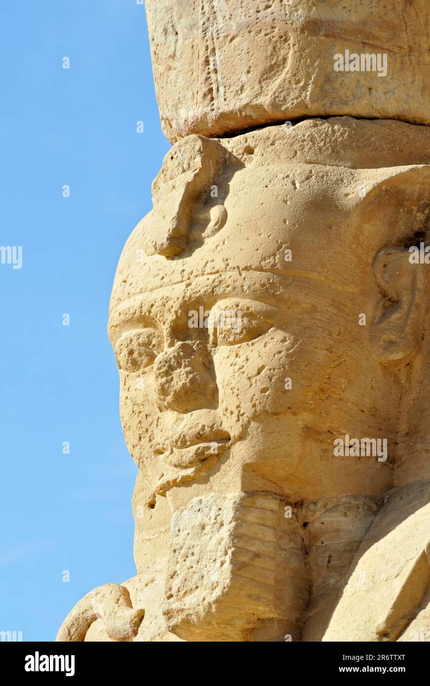 Statue of Ramses II the Great, courtyard, ancient Nubian Gerf Hussein Temple, Kalabsha Island, near Aswan Dam, Lake Nasser, Egypt Stock Photo