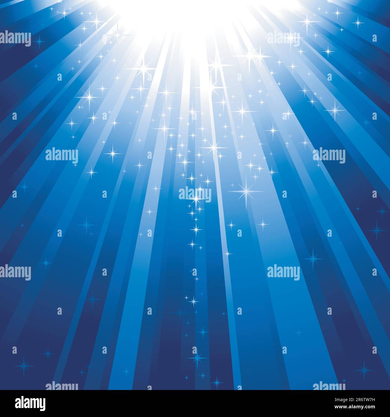 Festive blue square abstract background with stars descending on rays ...