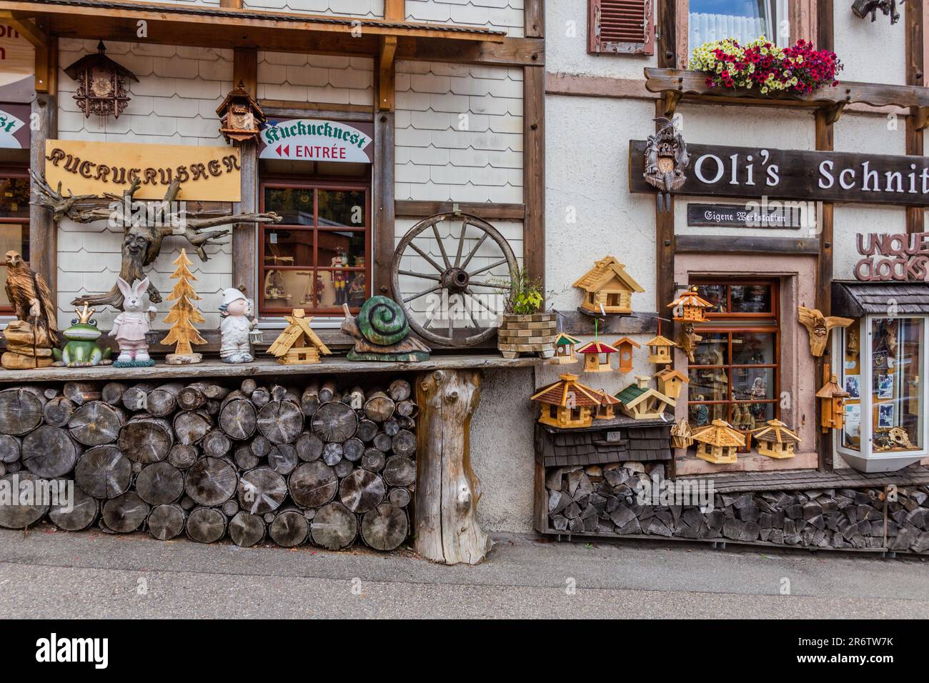 TRIBERG, GERMANY - SEPTEMBER 2, 2019: Cuckoo clock shops in Triberg village in Baden-Wuerttemberg, Germany Stock Photo