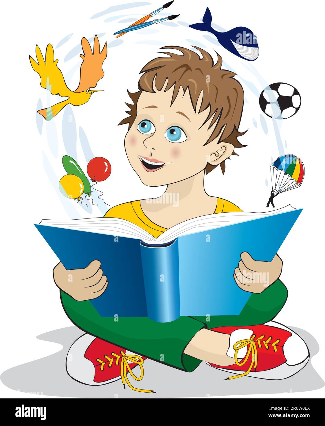 Boy reading a magic book Stock Vector