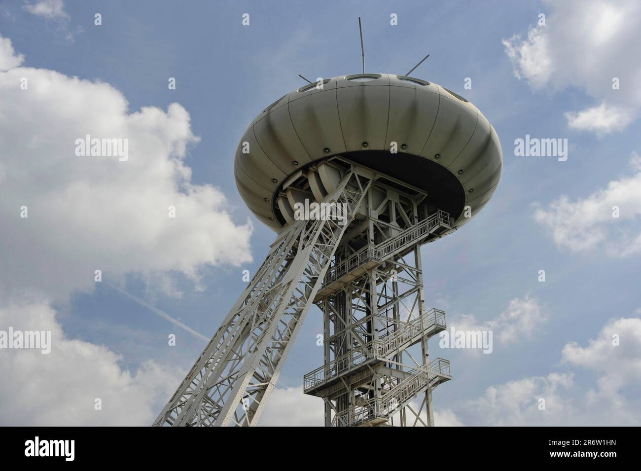 Colani Ufo, Colani Egg, designed by Luigi Colani, former winding tower of the Minister Achenbach IV colliery, Luenen, North Rhine-Westphalia, Germany Stock Photo