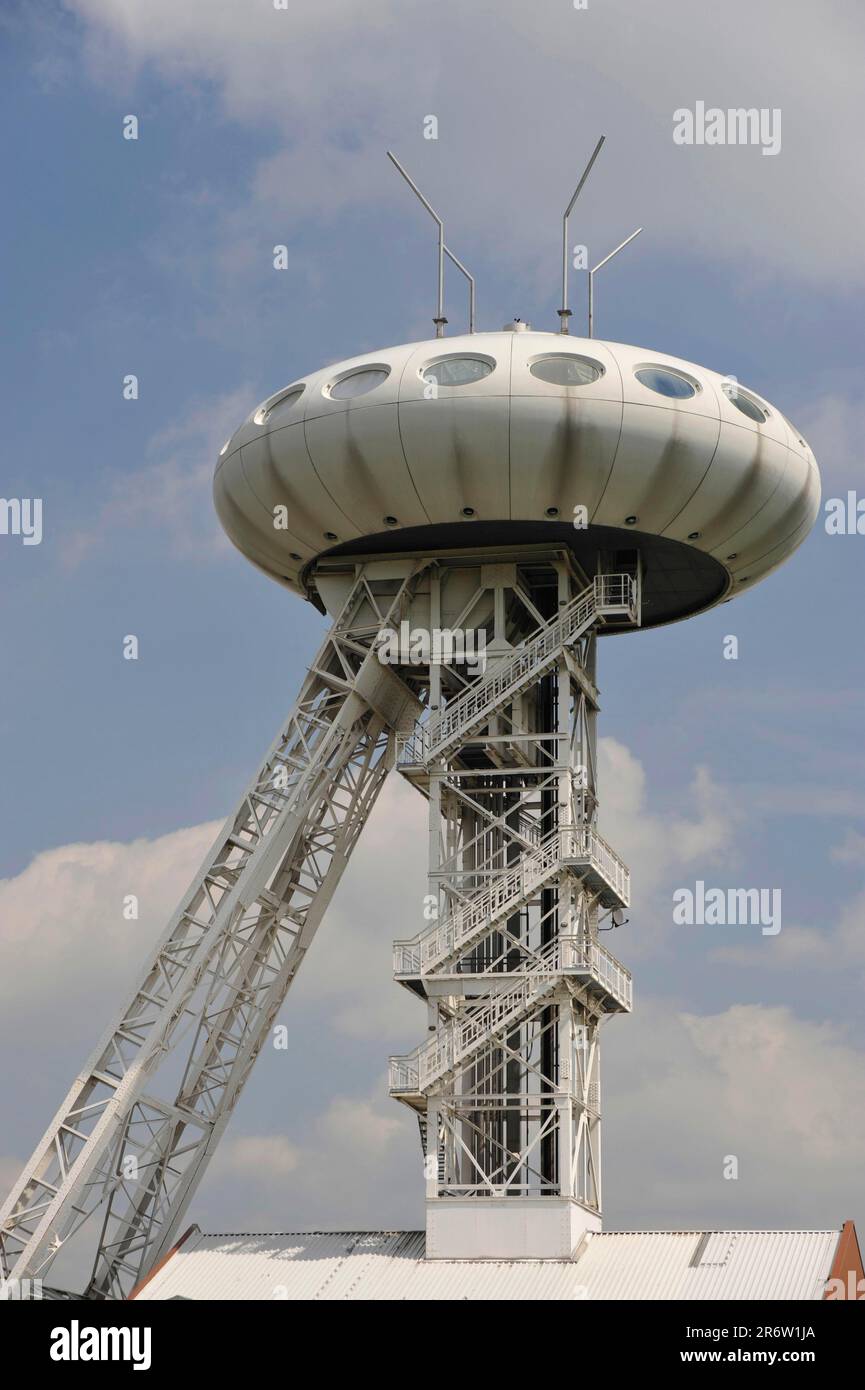 Colani Ufo, Colani Egg, designed by Luigi Colani, former winding tower of the Minister Achenbach IV colliery, Luenen, North Rhine-Westphalia, Germany Stock Photo