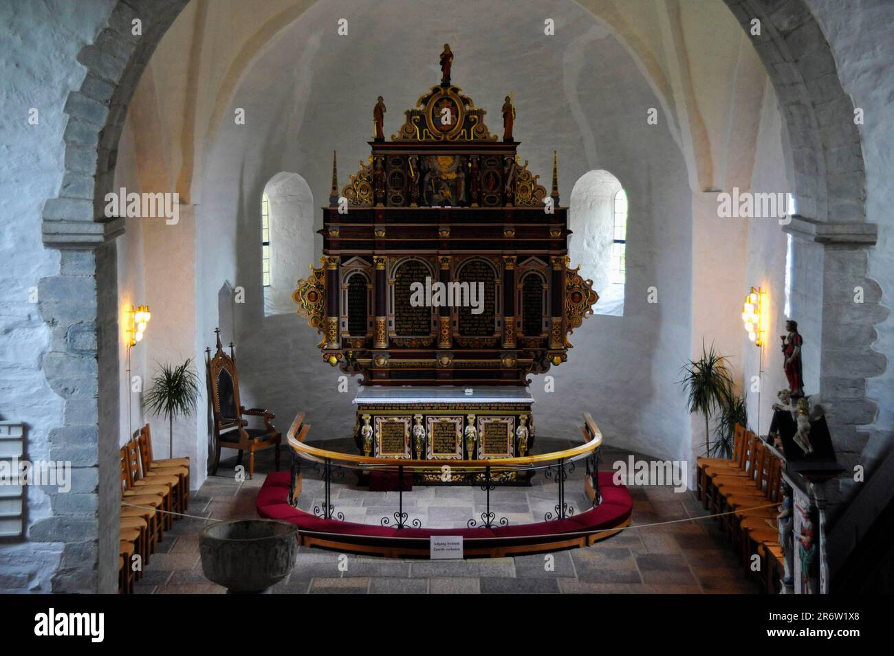 Interior, Aa Church, Aakirkeby, Bornholm, Denmark, Aa Church Stock Photo