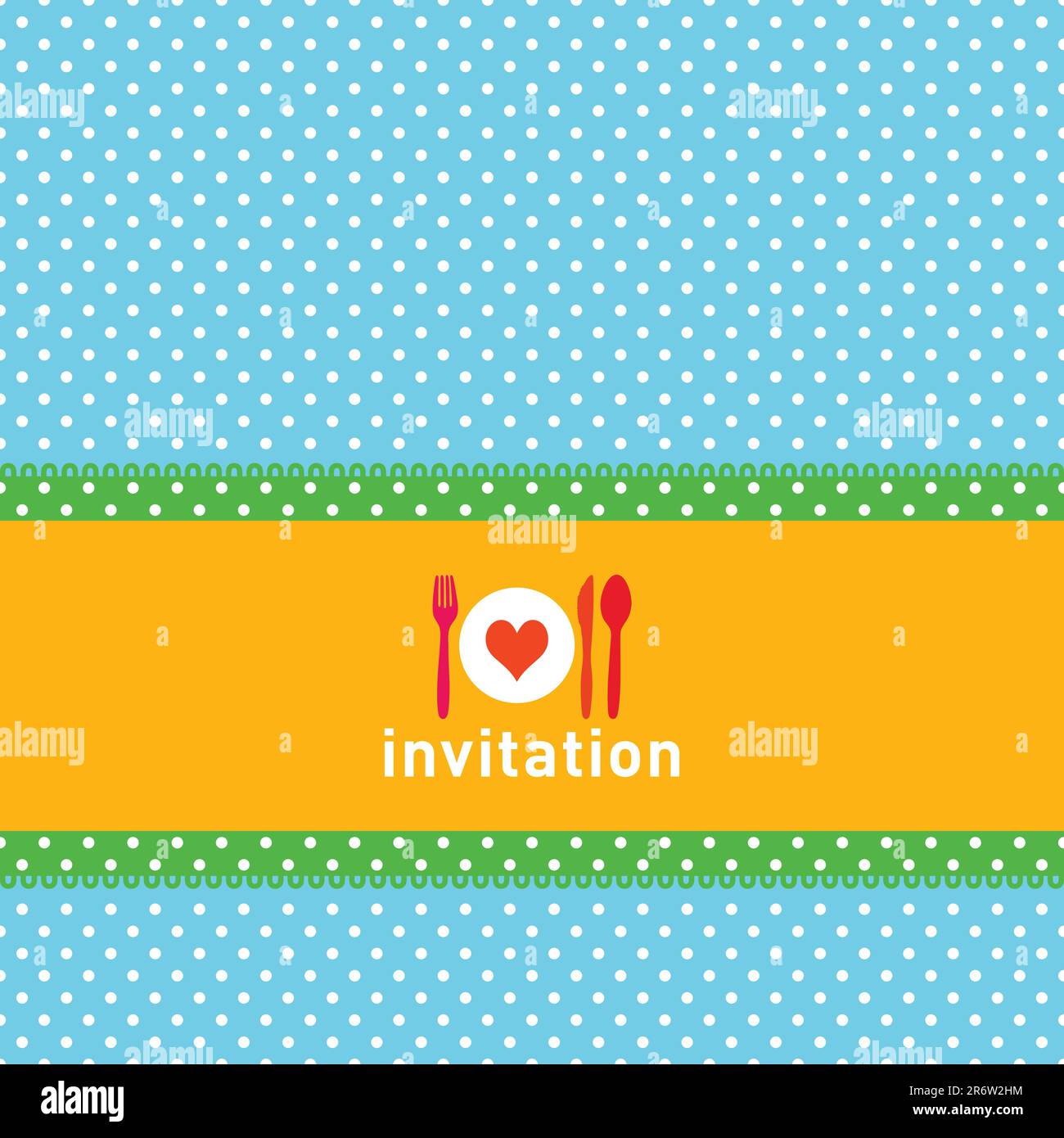 Greeting card or menu design with polkadots, fork, knife and spoon