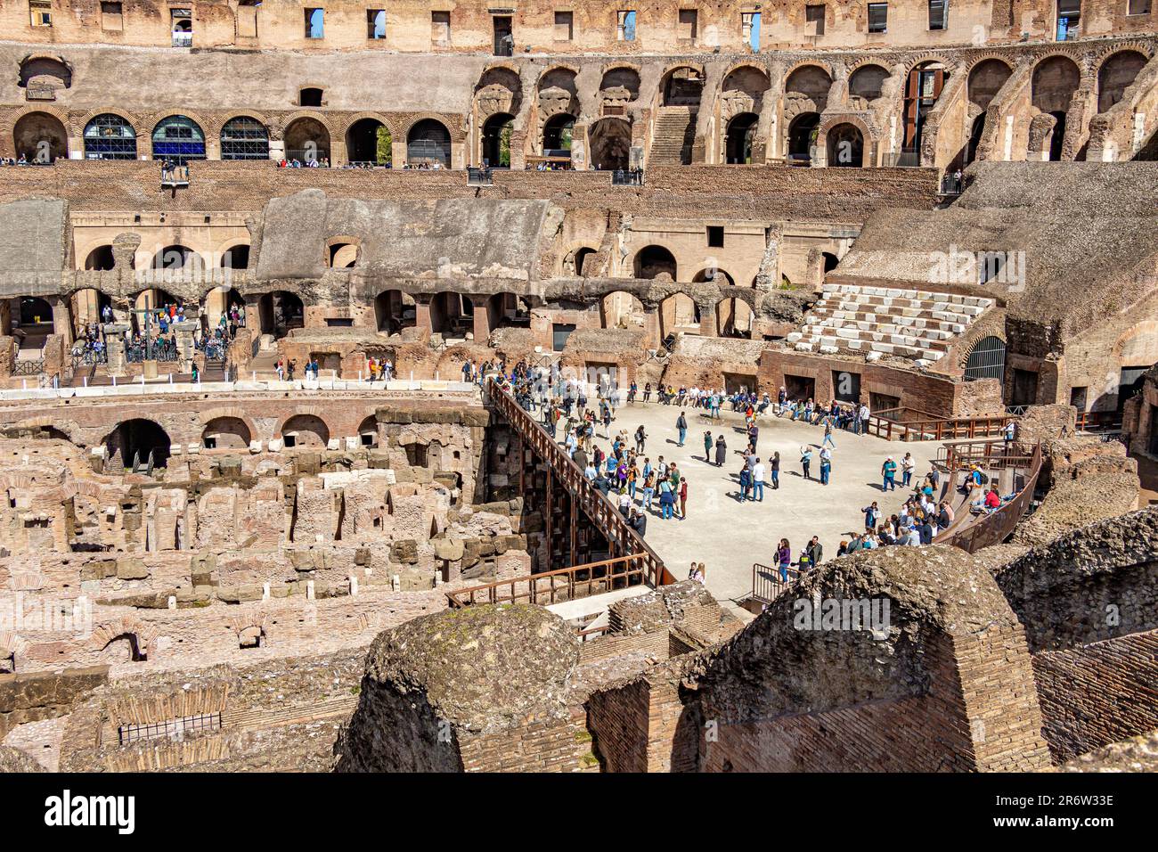 Close up of people visiting the Colosseum in Rome, the largest amphitheatre built during the