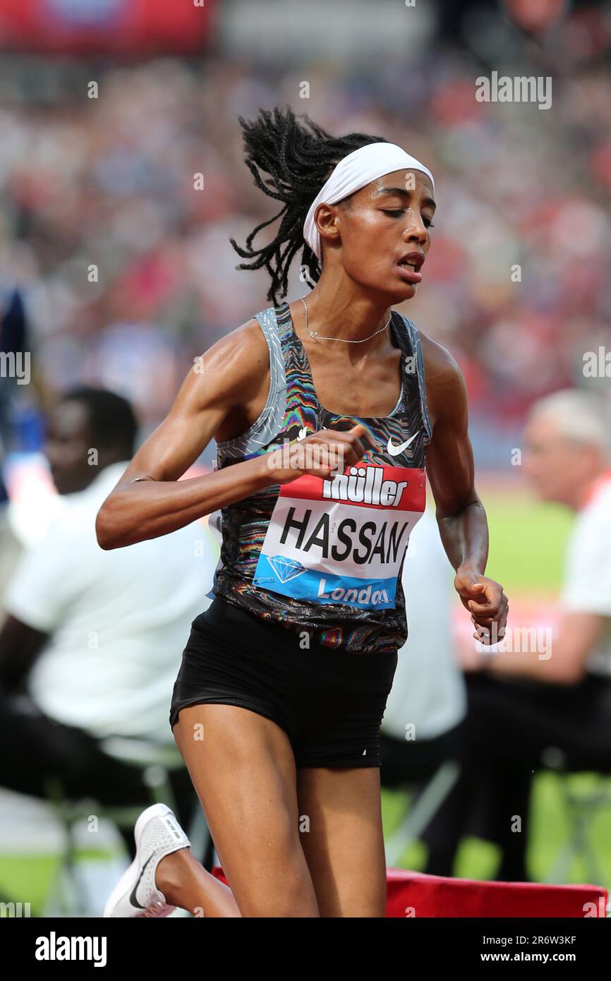 Sifan HASSAN (Netherlands, Holland) competing in the Women's 5000m Final at the 2019, IAAF Diamond League, Anniversary Games, Queen Elizabeth Olympic Park, Stratford, London, UK. Stock Photo
