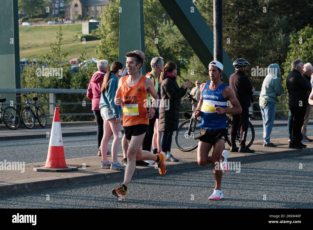 Newcastle upon Tyne UK 9th June 2023 Blaydon Races competitors crossing the Tyne at Scotswood Bridge, runners, sport event Stock Photo