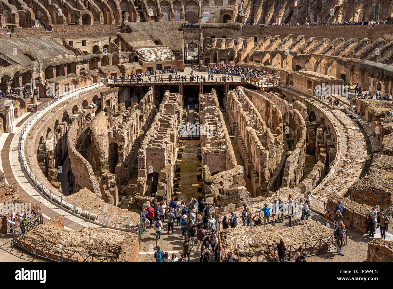 Interior view of the Roman Colosseum showing the arena and hypogeum  Rome ,Italy Stock Photo