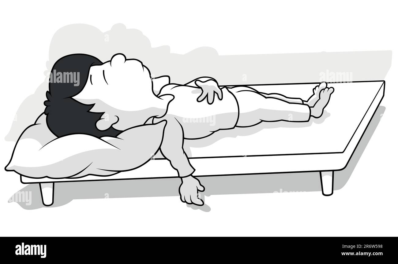 Drawing of a Boy Sleeping in Bed without a Blanket Stock Vector Image