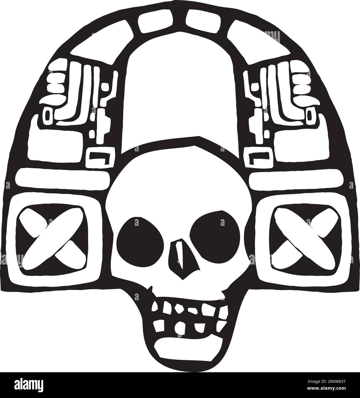 Mayan Skull spinning music and listening to headphones Stock Vector