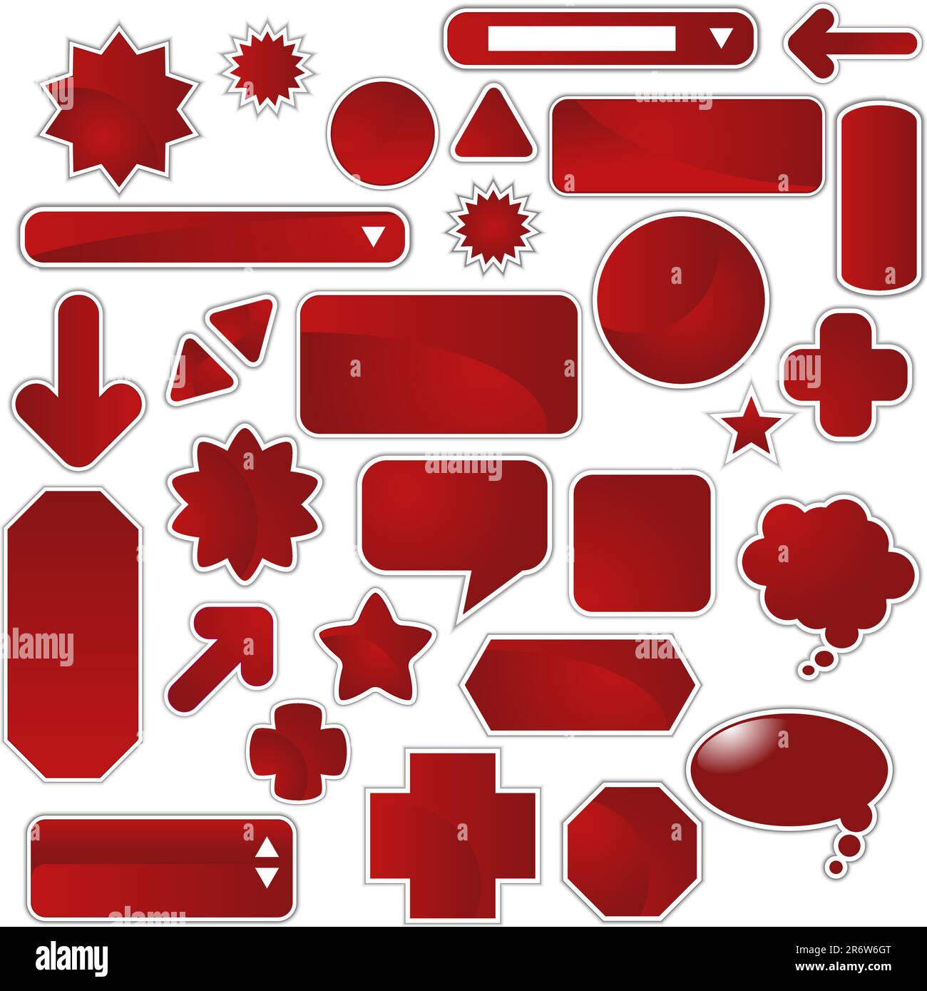 Set of multiple web labels and icons - red color. Stock Vector