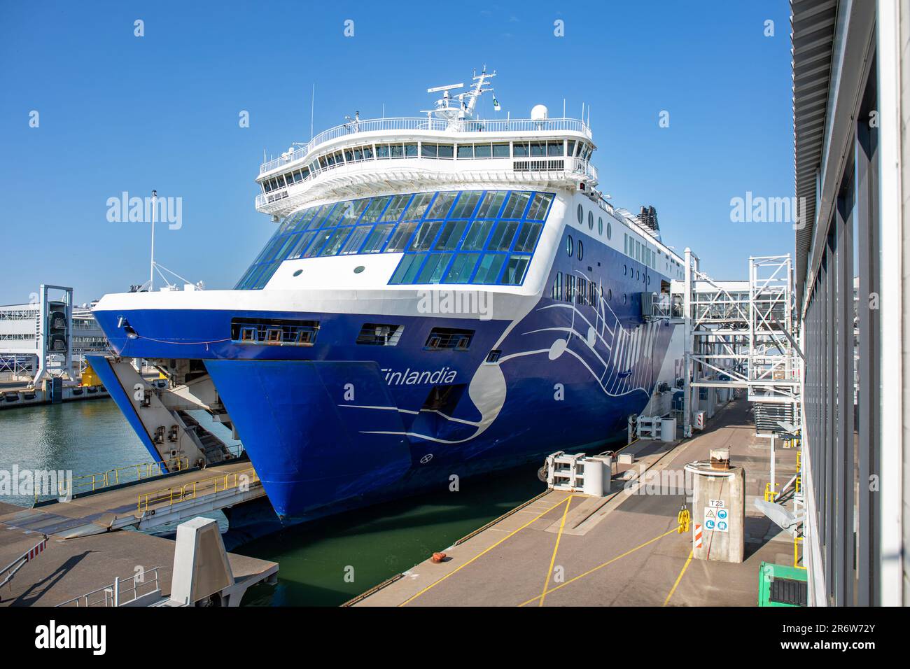 Moored cruise ferry M/S Finlandia of Eckerö Line shipping company in Port of Tallinn passenger harbor, Estonia Stock Photo