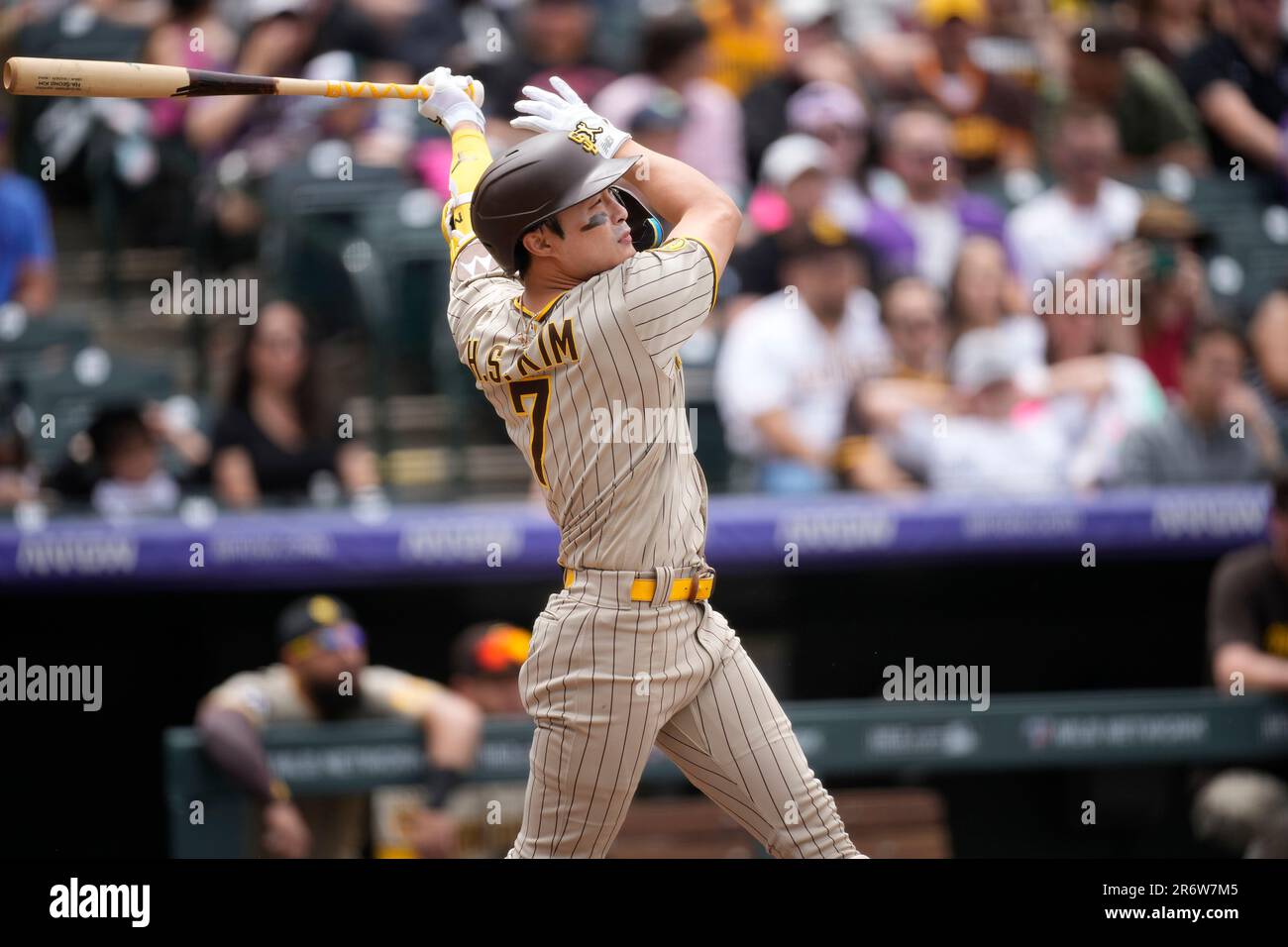 San Diego Padres second baseman Ha-Seong Kim (7) in the fourth inning of a  baseball game Saturday, June 10, 2023, in Denver. (AP Photo/David  Zalubowski Stock Photo - Alamy