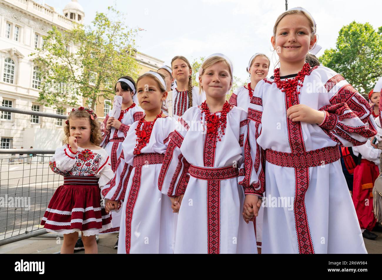 London, UK. 11 June 2023. Ukrainians march from Downing Street dressed ...