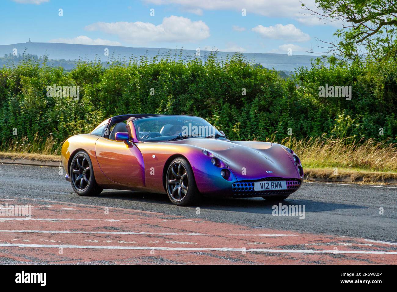 2012 Blackpool built British TVR Tuscan Blue at the Classic & Performance Motor Show at Hoghton Tower Stock Photo