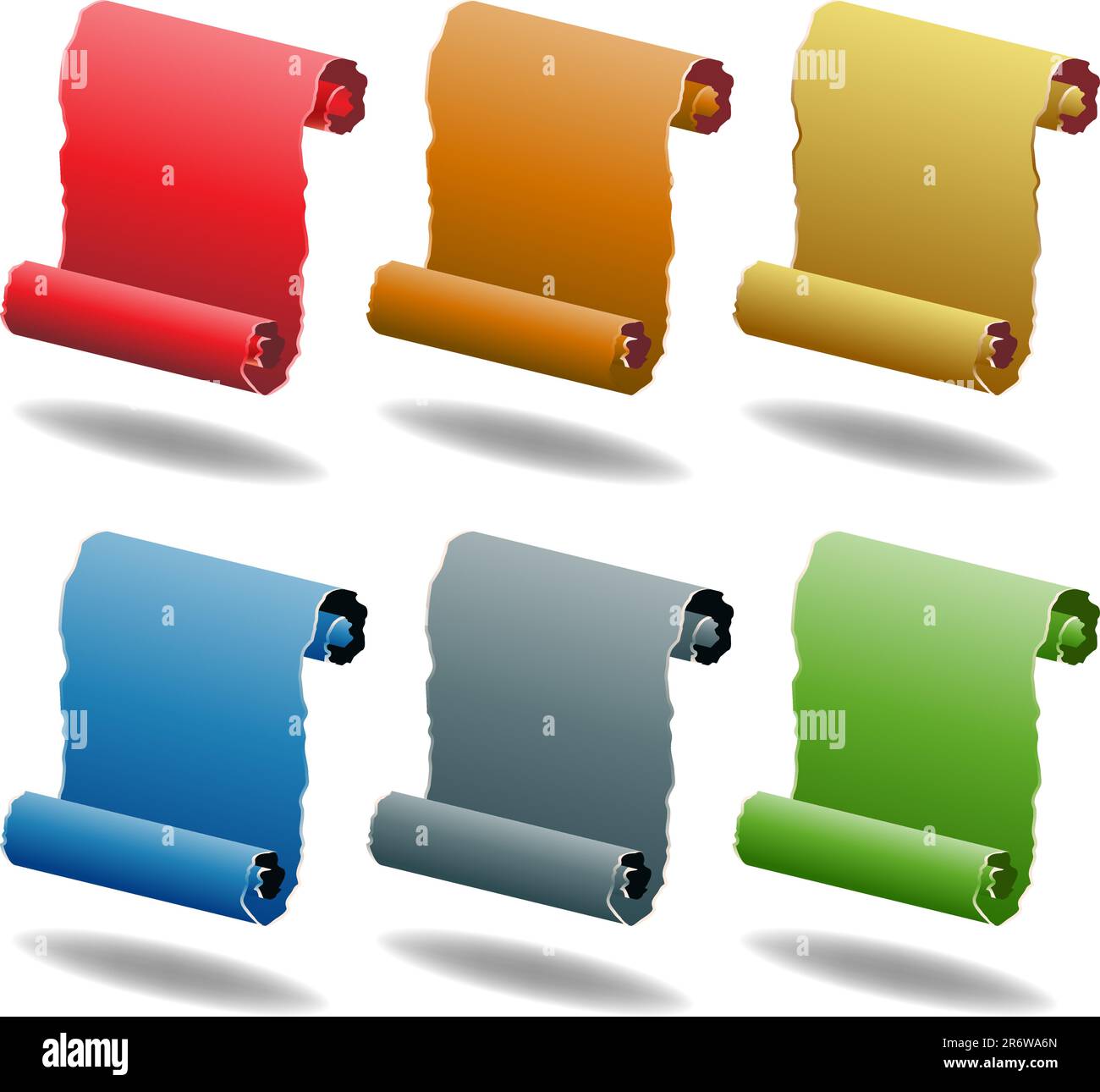 Set of 6 multicolor 3D scrolls. Stock Vector