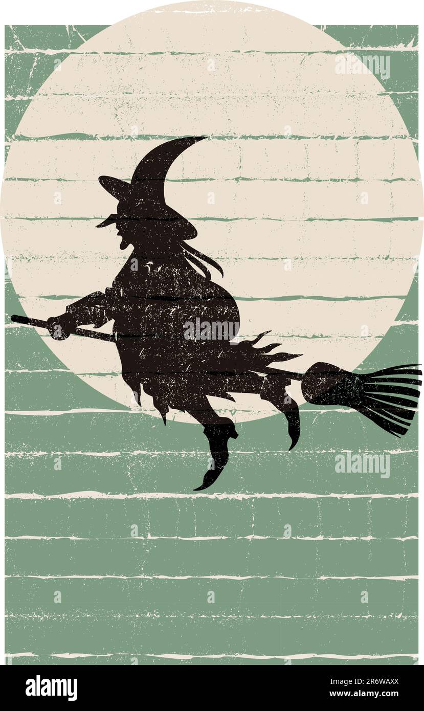 Halloween Flying WItch in front of Full Moon Stock Vector Image & Art ...