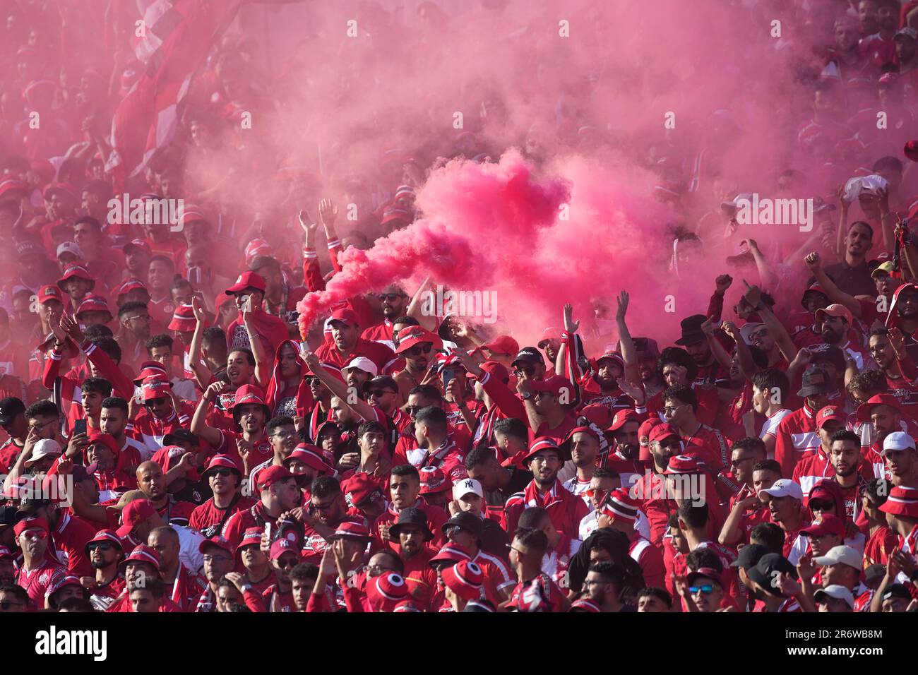 Wydad's fans cheer ahead the CAF Champions League final soccer match between Morocco's Wydad Athletic Club and Egypt's Al Ahly SC, at the Mohammed V stadium, in Casablanca, Morocco, Sunday, June 11,