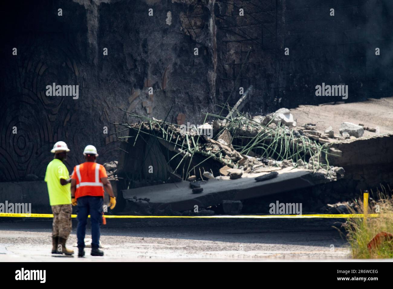 Debris is seen at the collapsed portion of I-95 in Philadelphia, on ...