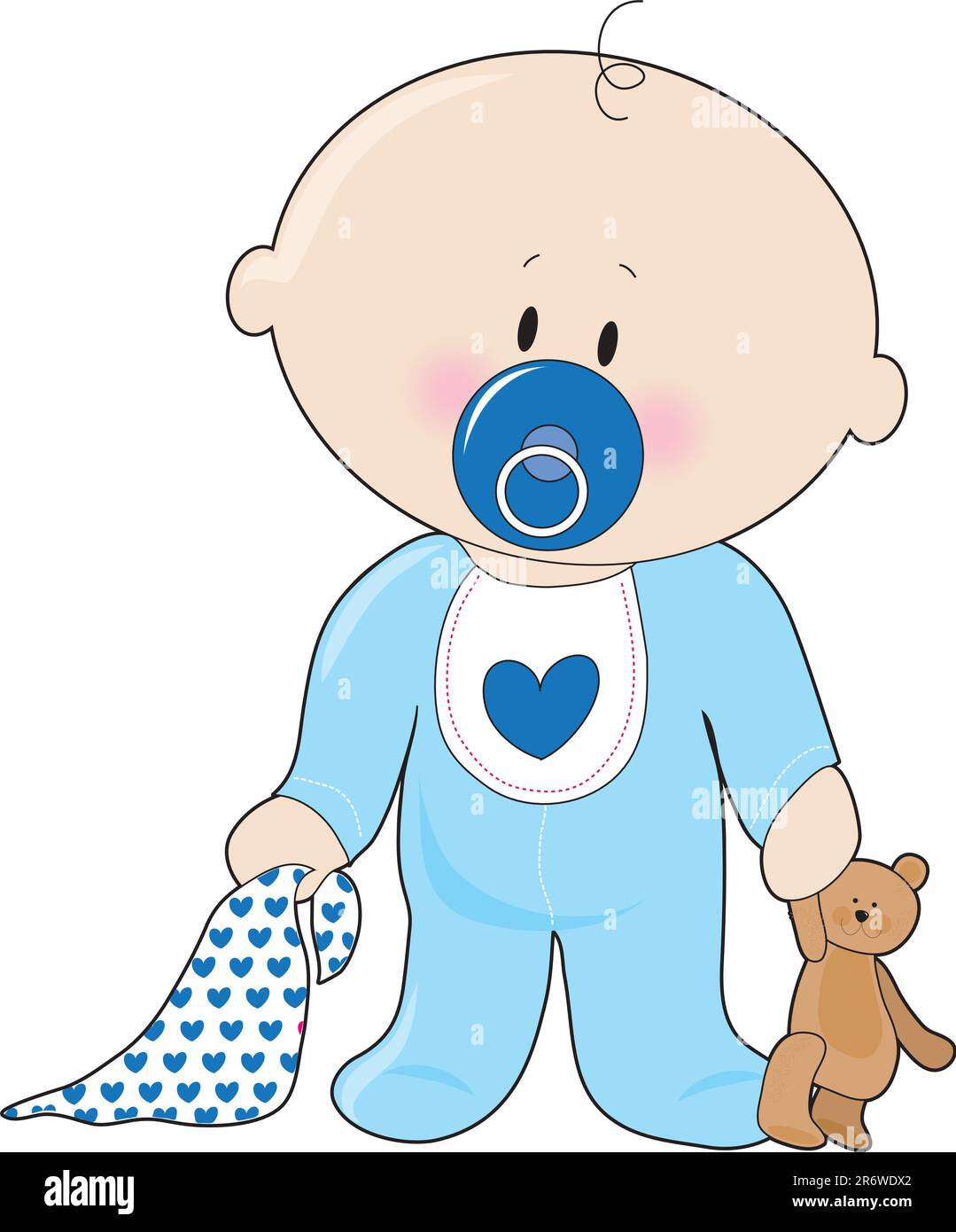 A baby boy with a soother,blanket and teddy bear Stock Vector Image