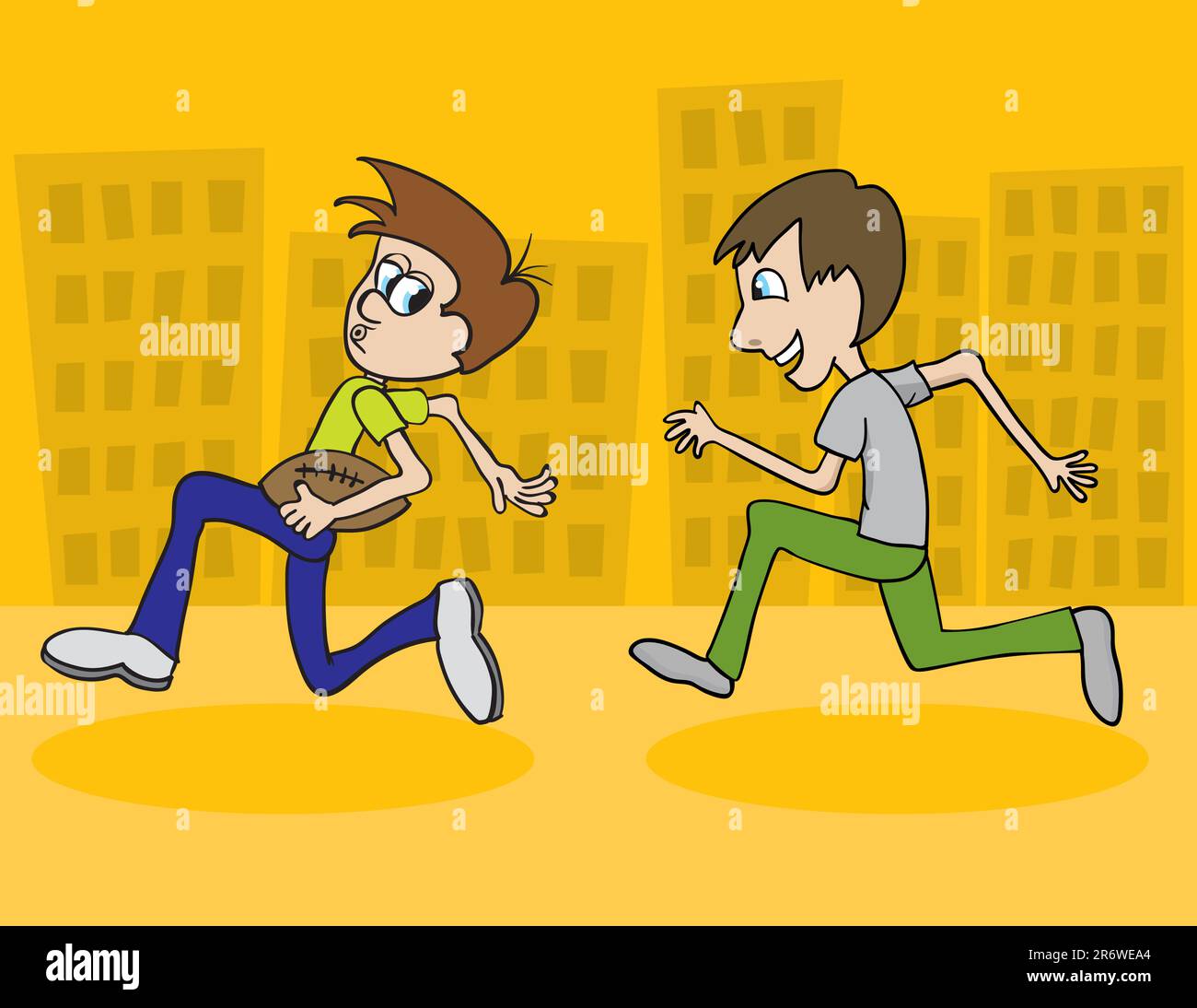 Illustration of two boys playing football. Stock Vector