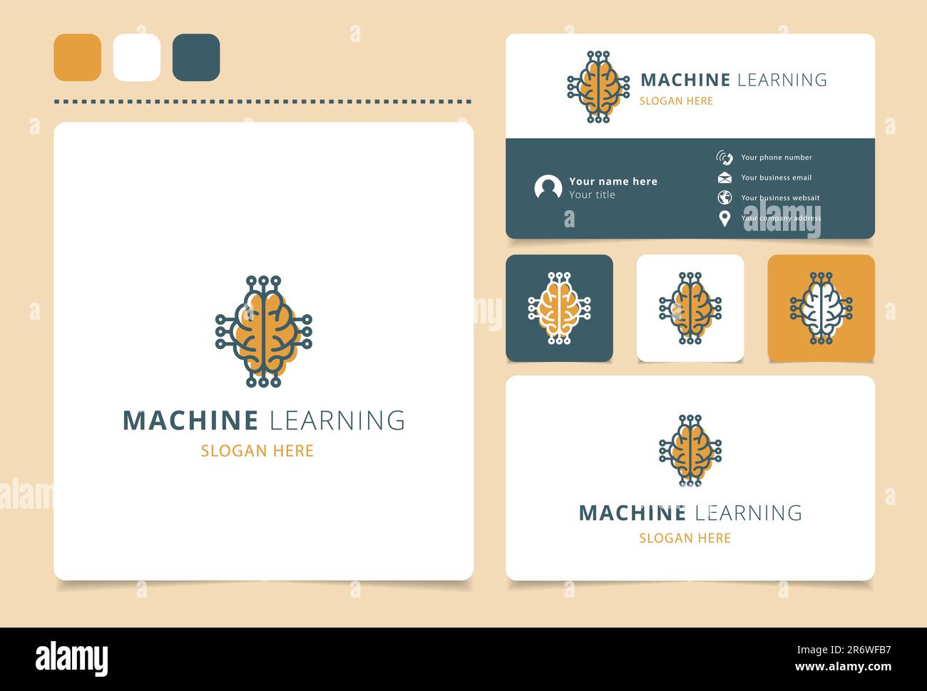Machine learning logo design with editable slogan. Branding book and ...