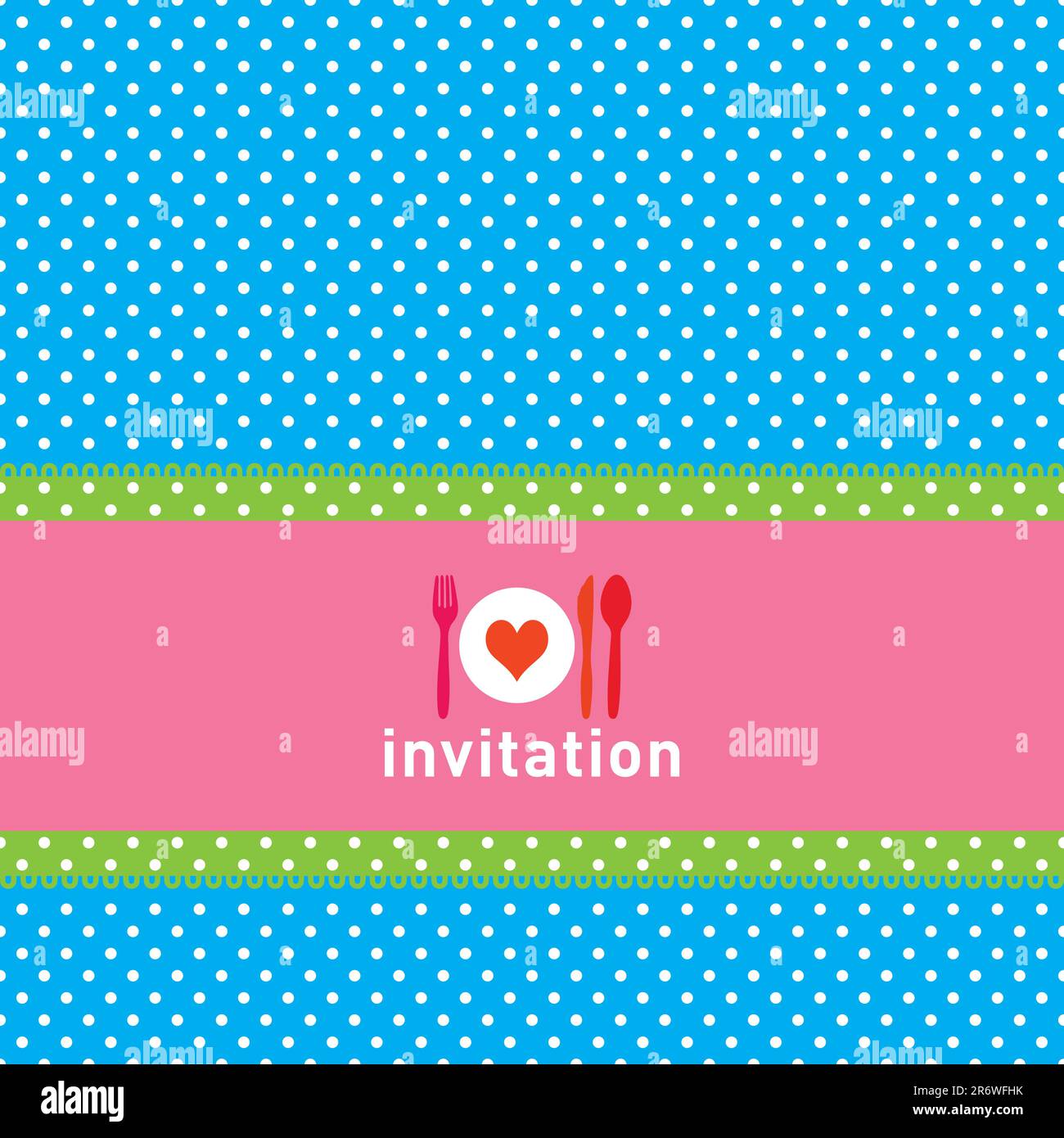 Greeting card or menu design with polkadots, fork, knife and spoon