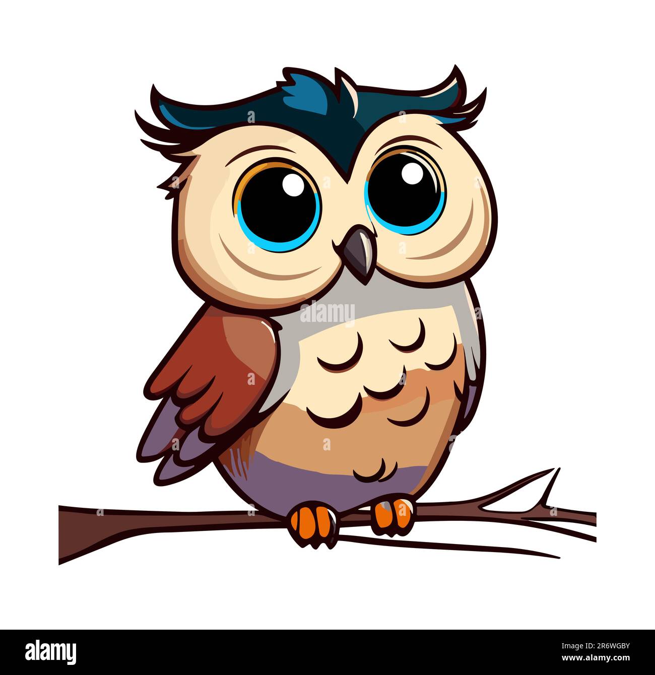 Cute funny cartoon owl sitting on branch vector Stock Vector Image ...