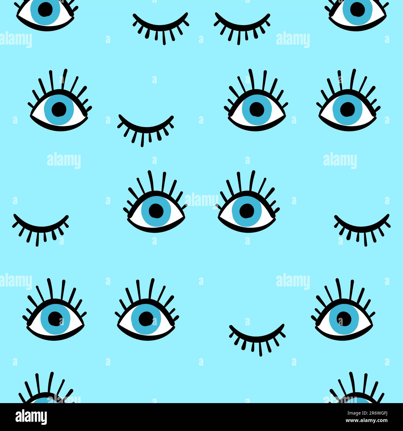Vector pattern with hand drawn doodle eyes. Trendy seamless background with open and winking or closed eyes. - funny hand drawn doodle, seamless patte Stock Vector