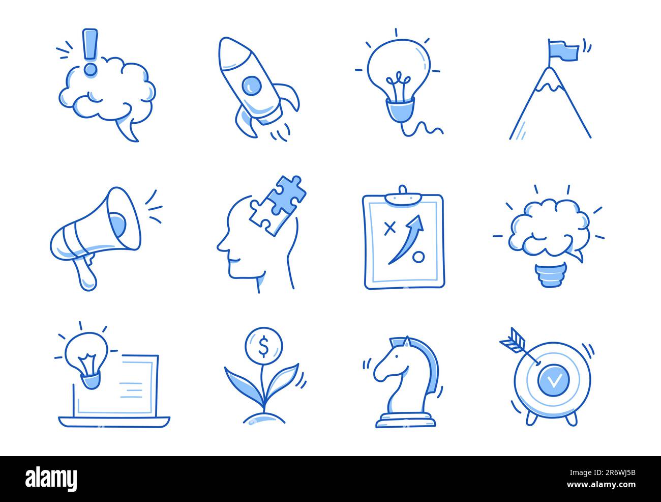 Business idea, startup doodle line icon set. Hand drawn doodle sketch ...