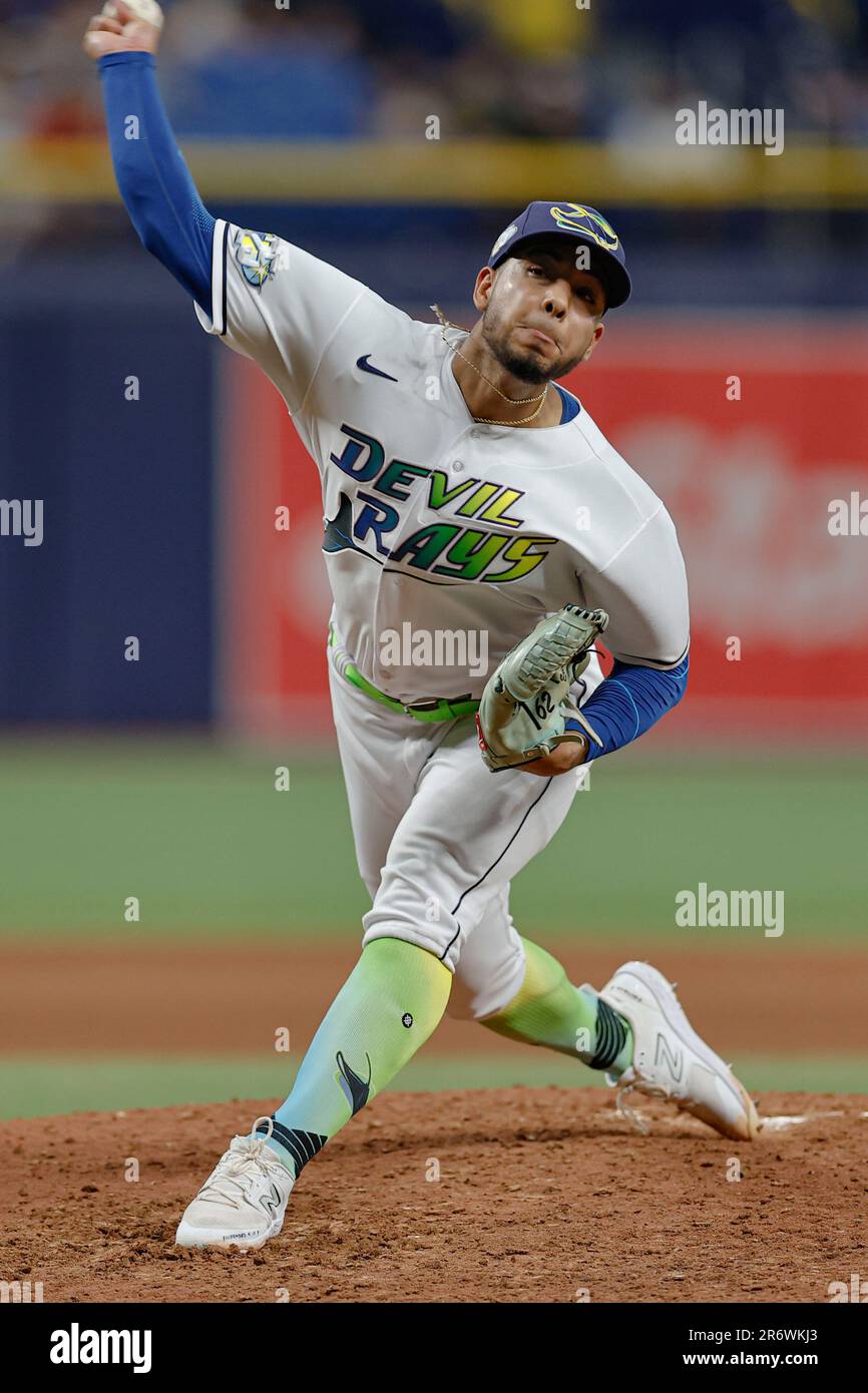 St. Petersburg, FL USA; Tampa Bay Rays pitcher Luis Patino (1) delivers a  pitch during an MLB game against the Texas Rangers on Friday, June 9, 2023  a Stock Photo - Alamy