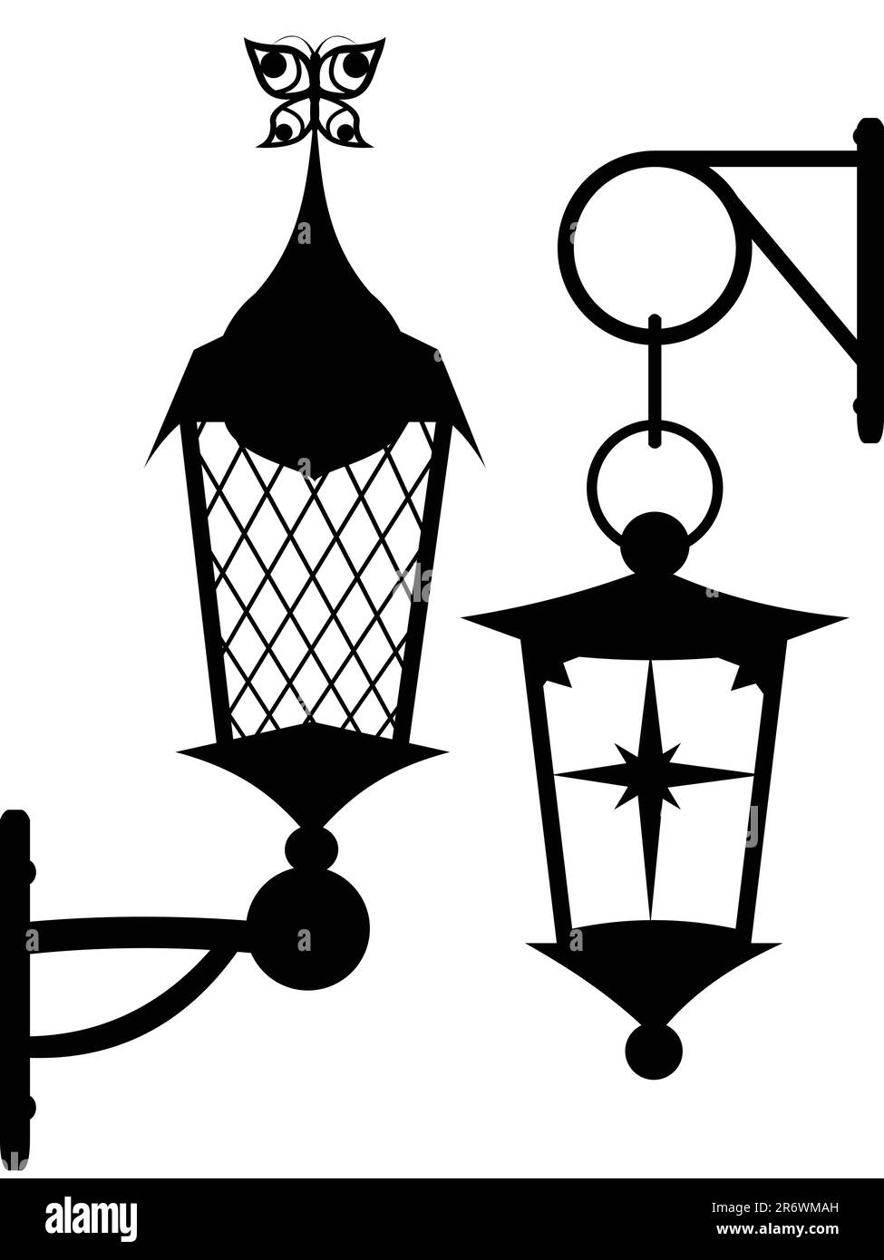 Silhouette of ancient original street lanterns in a vector Stock Vector