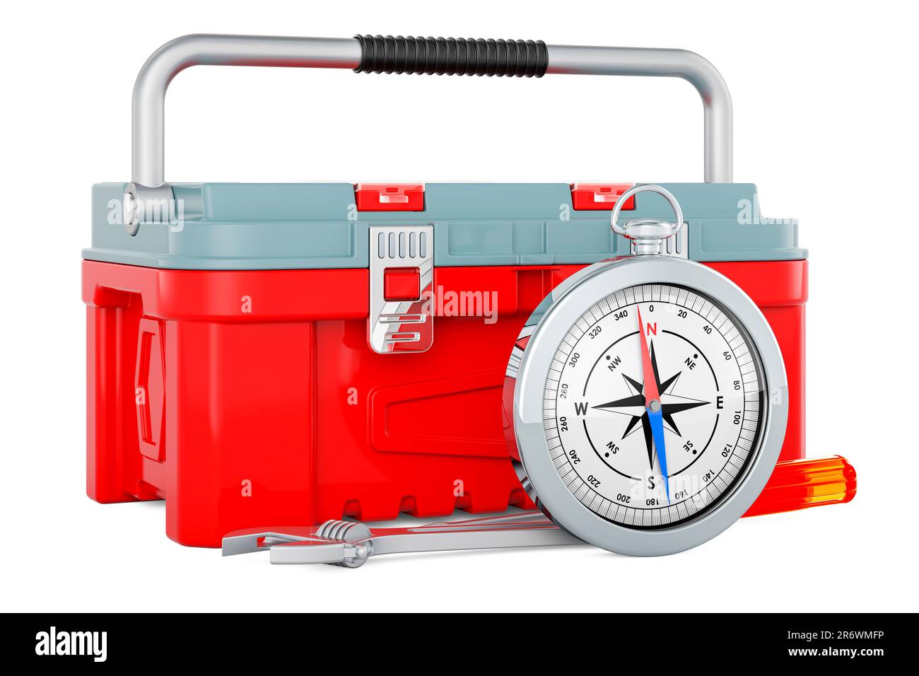 Toolbox with compass, 3D rendering isolated on white background Stock ...