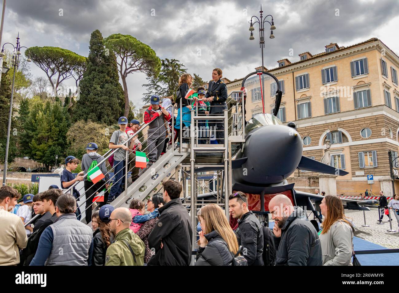 People at a public event to celebrate the centenary of the Italian Air Force ,1923-2023, held at Piazza Del Popolo, Rome ,Italy Stock Photo
