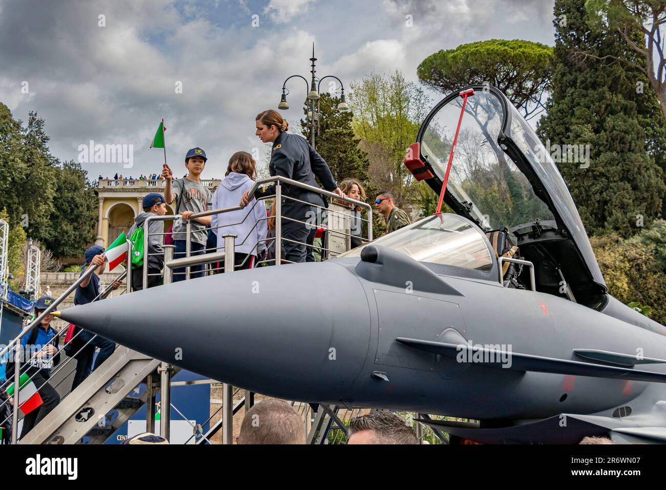 People at a public event to celebrate the centenary of the Italian Air Force ,1923-2023, held at Piazza Del Popolo, Rome ,Italy Stock Photo