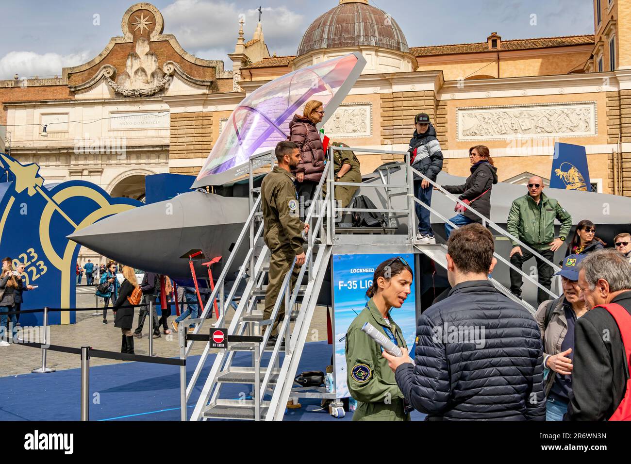 People at a public event to celebrate the centenary of the Italian Air Force ,1923-2023, held at Piazza Del Popolo, Rome ,Italy Stock Photo