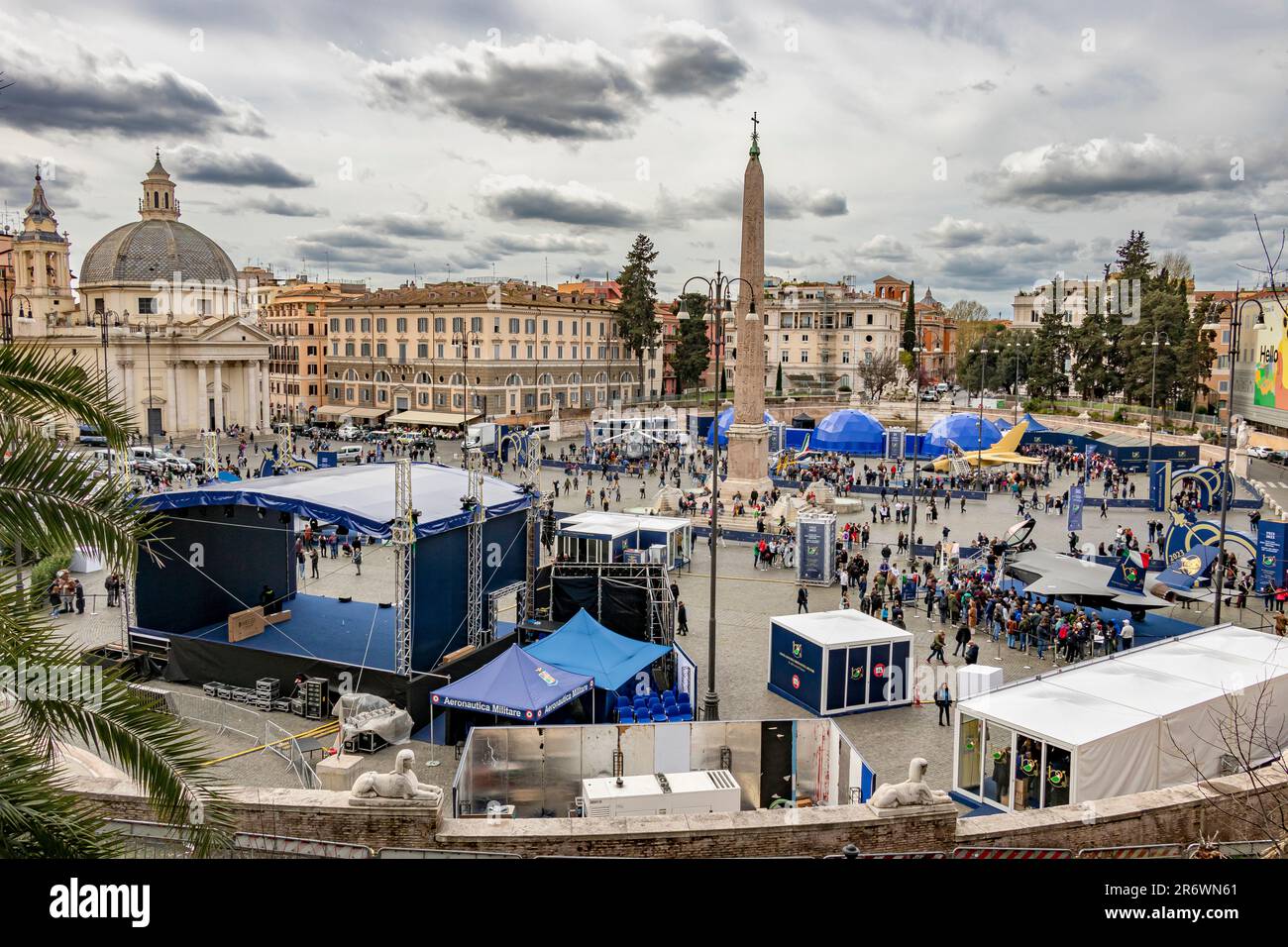 A public event to celebrate the centenary of the Italian Air Force,held at Piazza Del Popolo, seen from Terrazza del Pincio, Rome,Italy Stock Photo