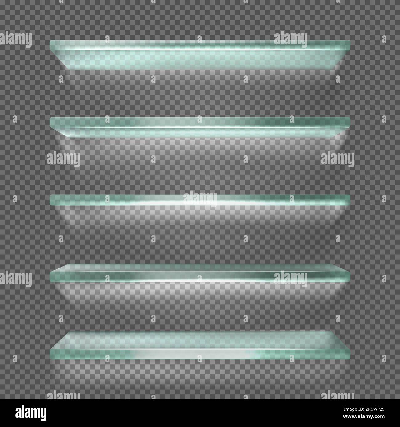 Glass shelves with backlight, ice rack isolated on transparent background. Empty clear translucent illuminated ledges or wall bookshelves. Design element for room decoration Realistic 3d vector mockup Stock Vector