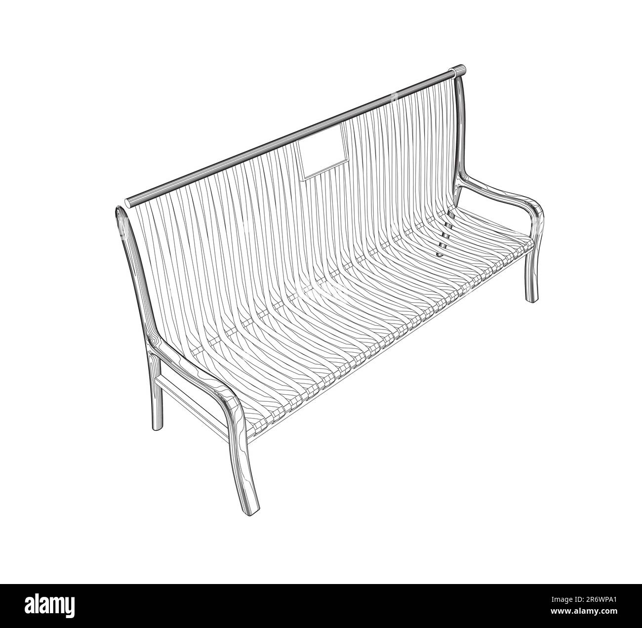 Outline Vector Bench isolated. Wooden bench isolated on white background. Park bench isolated over a white background, wrought-iron bench, vector illu Stock Vector