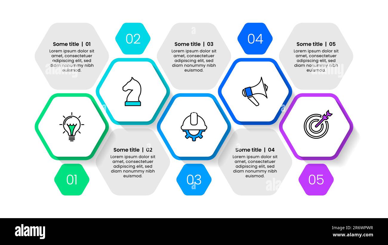 Infographic template with icons and 5 options or steps. Hexagon. Can be ...